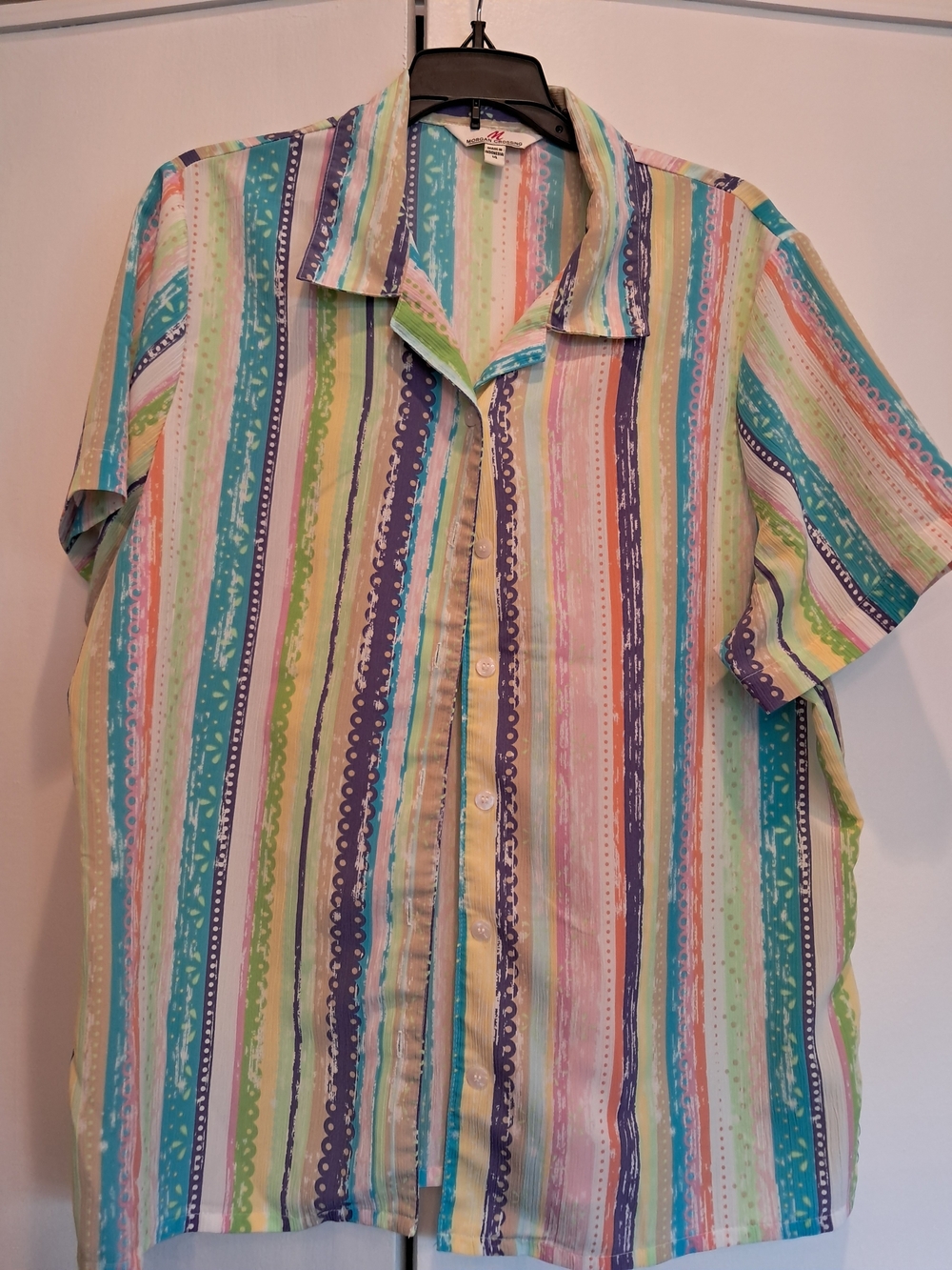 Morgan Crossing Casual Multicolor Striped Short-Sleeve Shirt
